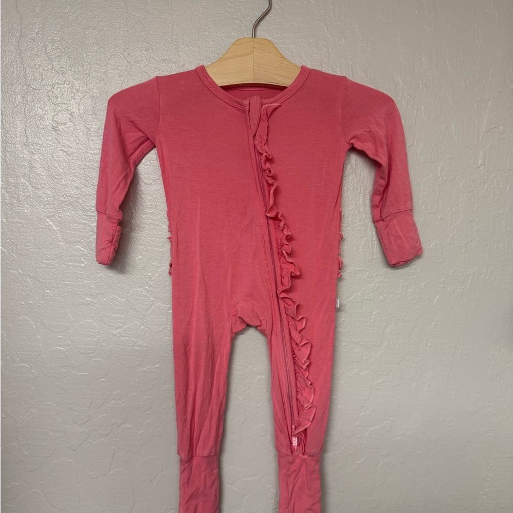 $17 ADD ON Bamboo Girls Pink Footie Ruffles 12M Kyte Baby Mini Boden Zara